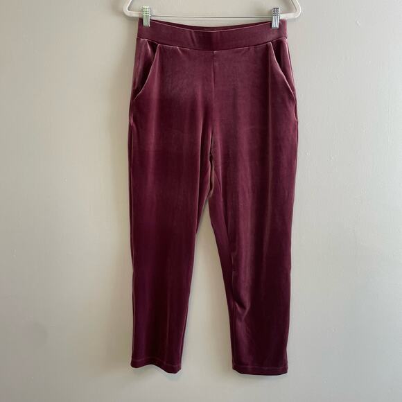 NWT $80 Loft Size M Purple Velvet Style Pants Elastic Waist Pockets - Picture 1 of 7